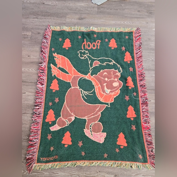 🍯 Vintage Winnie the Pooh Tapestry Throw Blanket | Disney | Woven Fringe - Picture 4 of 5